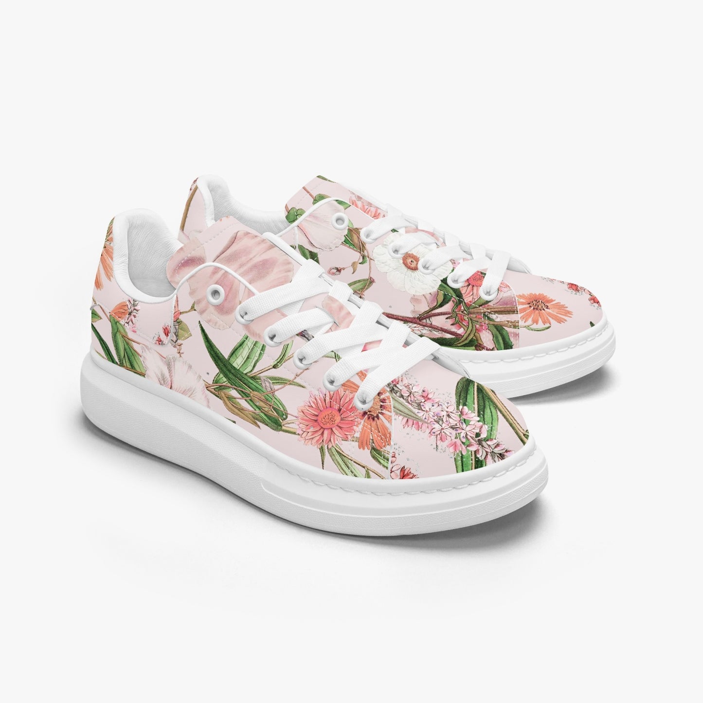 «Pink Spring Flower»  Leather Oversized Sneakers