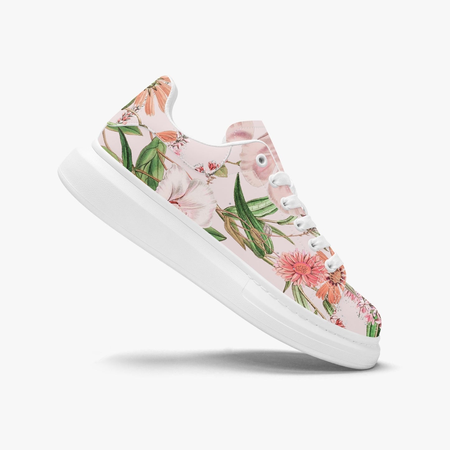 «Pink Spring Flower»  Leather Oversized Sneakers